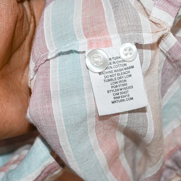 MR TURK Men's Short Sleeve Button up Shirt pastel stripe cotton sz Small - Picture 5 of 6